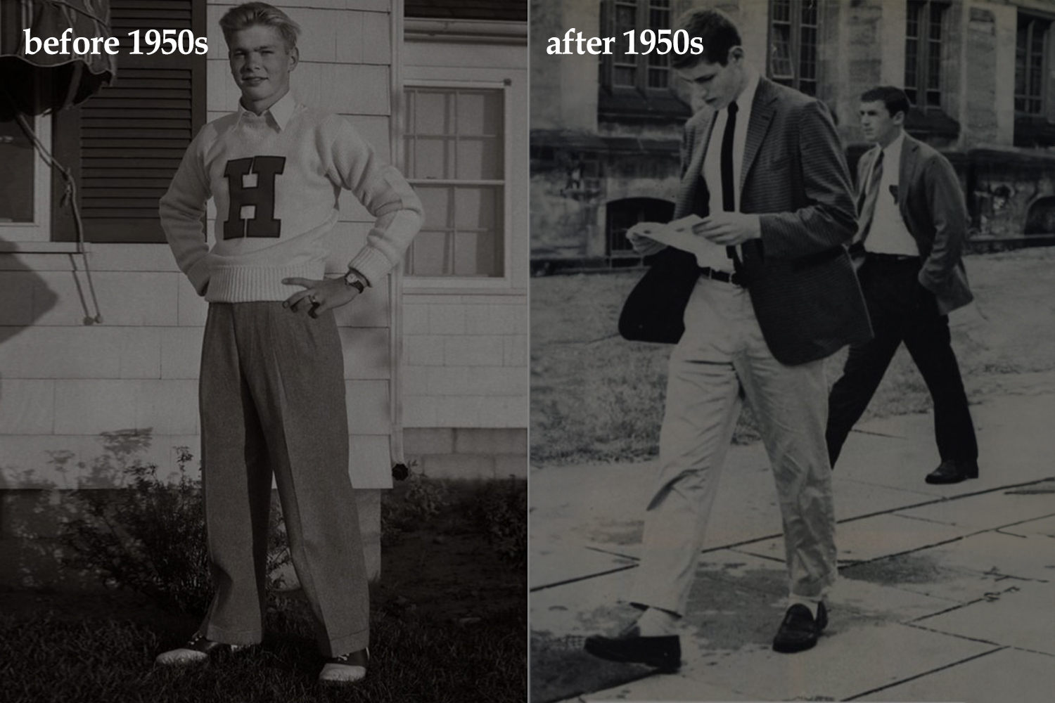 showing ivy style history with differences of before 1950s and after 1950s