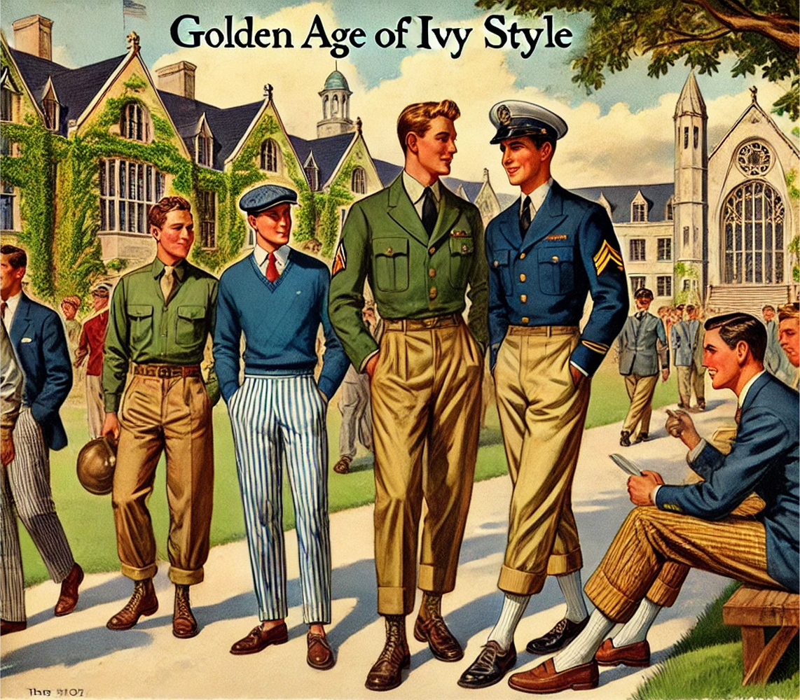 vintage illustrated ivy league campus with ivy league students