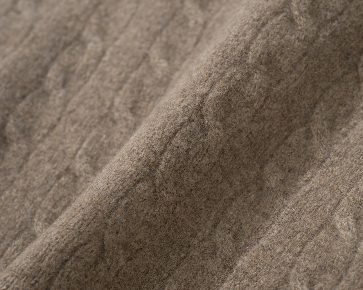 Close-up of merino wool and cashmere cable knit texture
