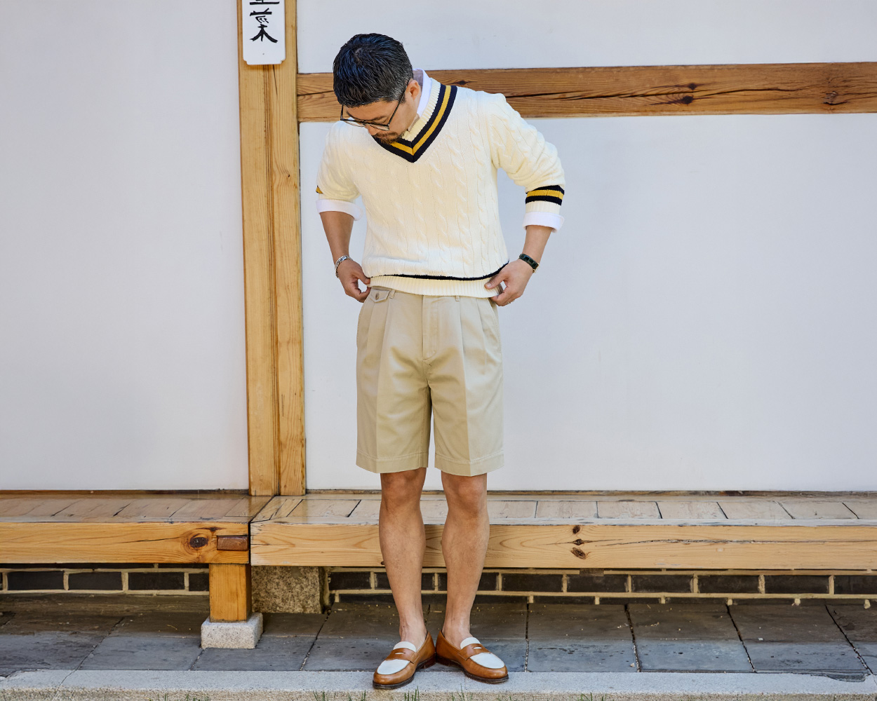 Relaxed Ivy menswear outfit styled for everyday wear with casual accessories