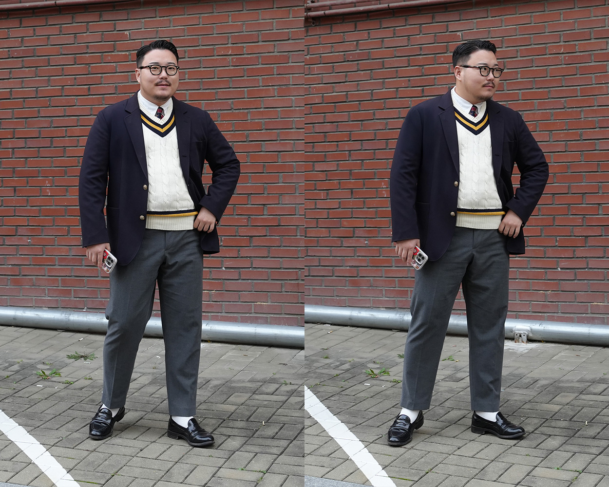 Ivory Cricket Sweater styled with a classic gold button blazer