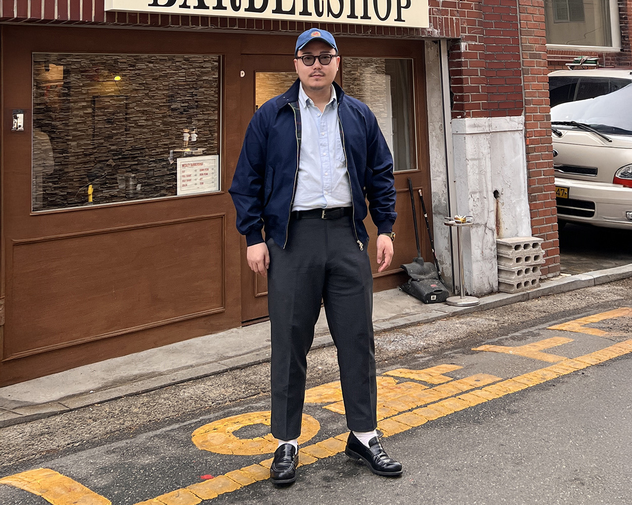 Classic Harrington Jacket styled as a timeless menswear outerwear piece