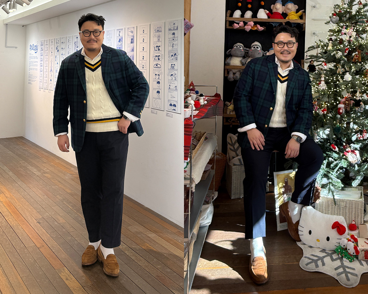 Black Watch tartan and cricket sweater styled in a classic Modern Ivy look