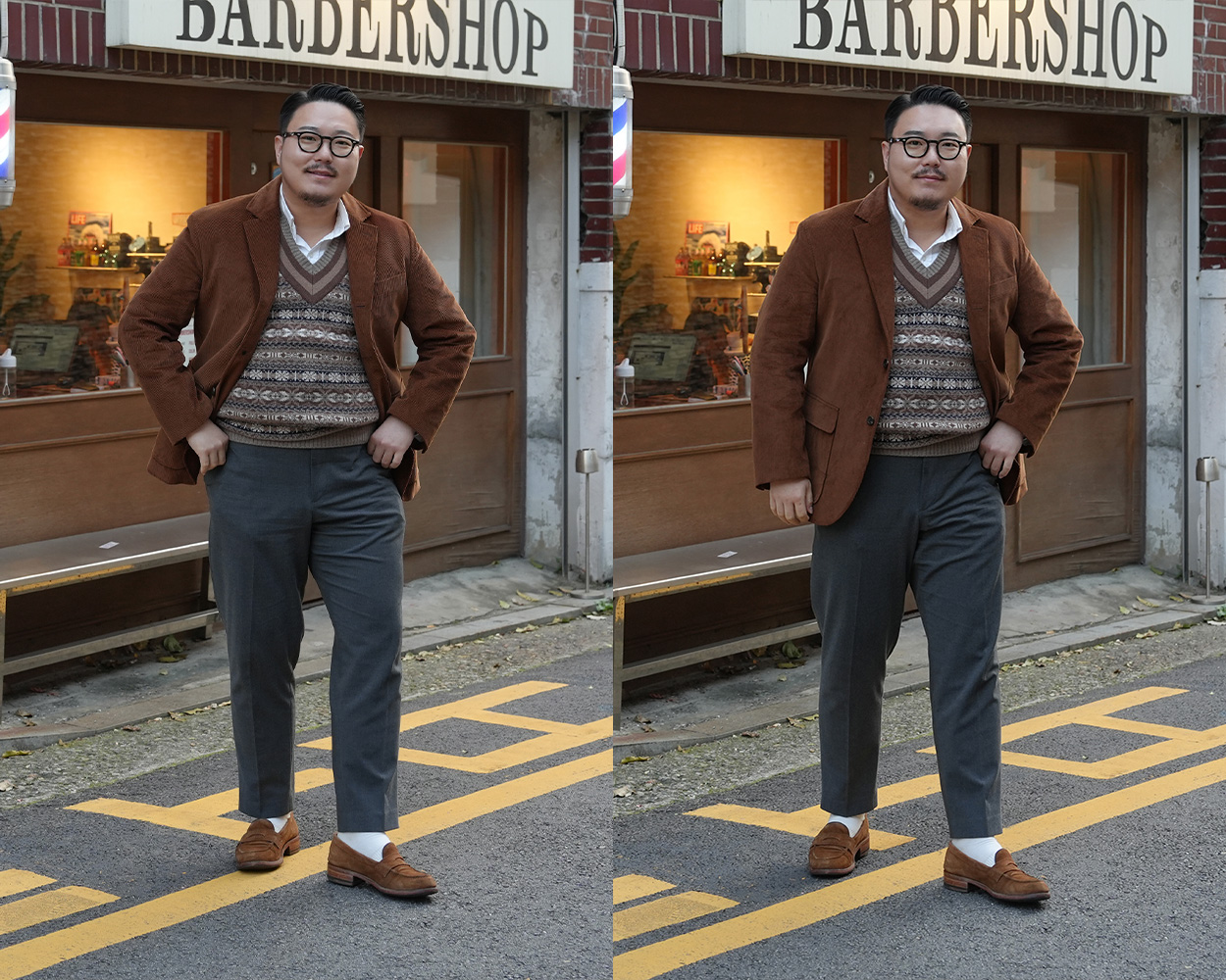 Fair Isle vest outfit layered with a corduroy jacket in Modern Ivy Style