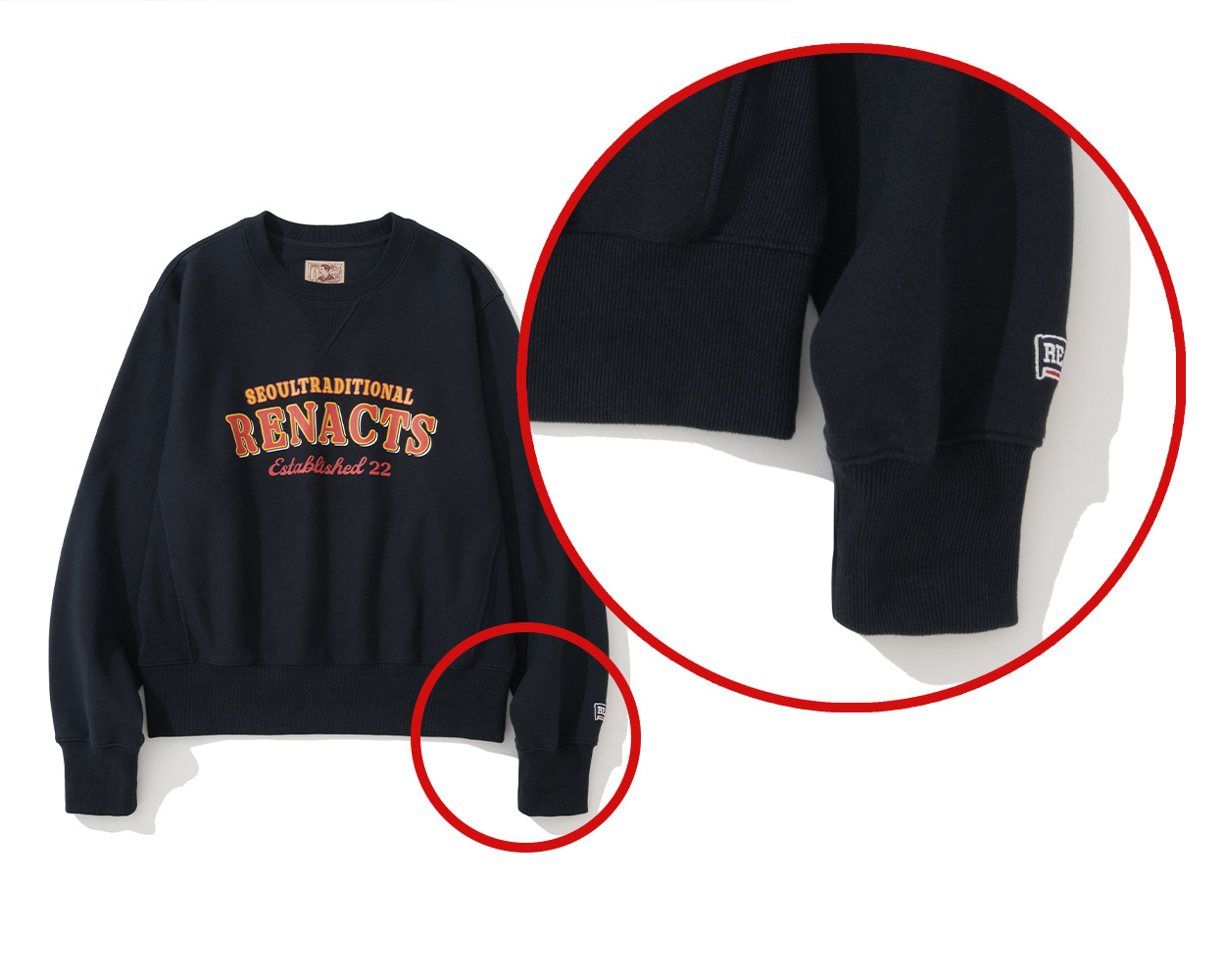 Thick ribbing and relaxed proportions of a reverse weave sweatshirt