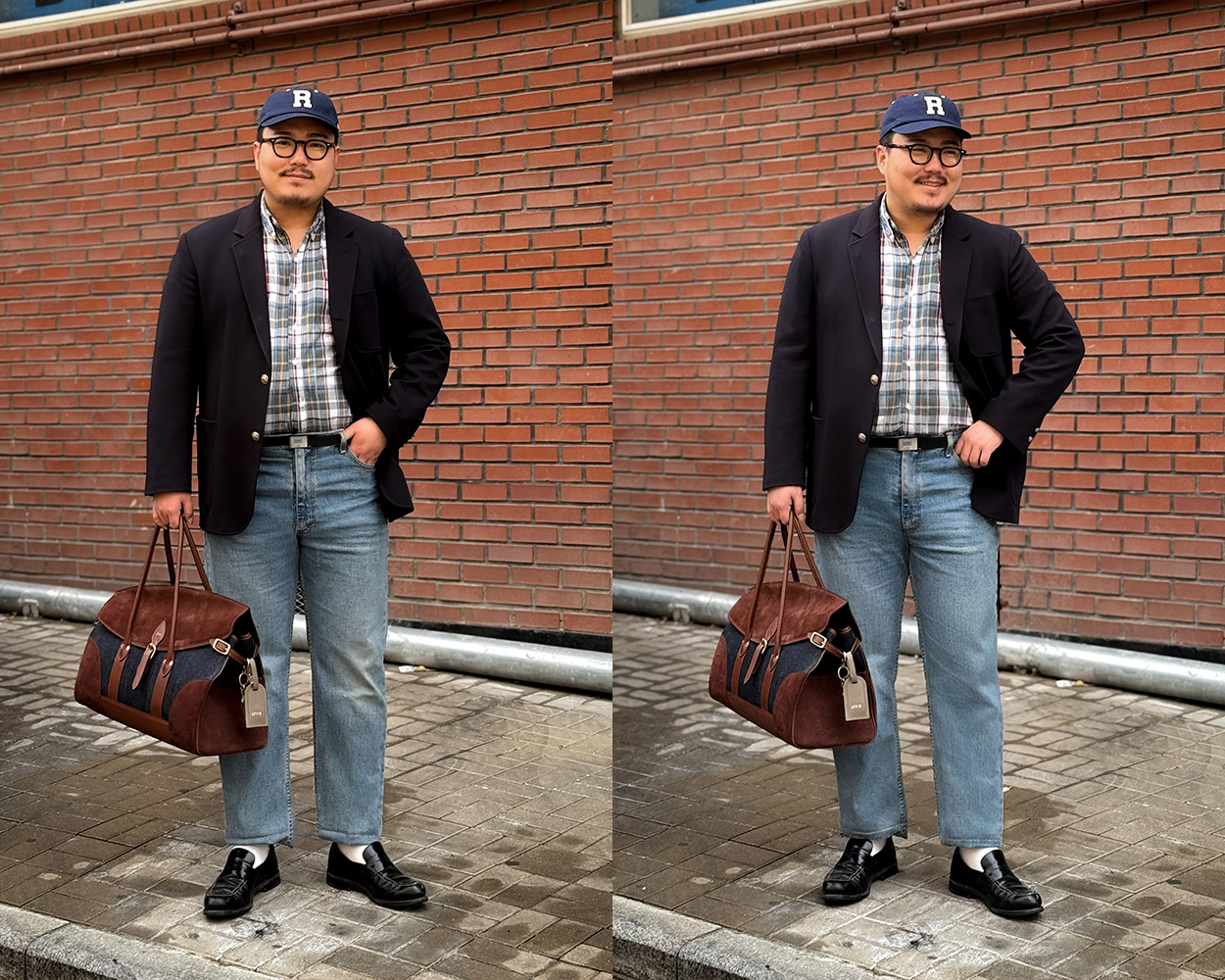 Madras check shirt paired with a blazer in a casual Modern Ivy Style Outfit