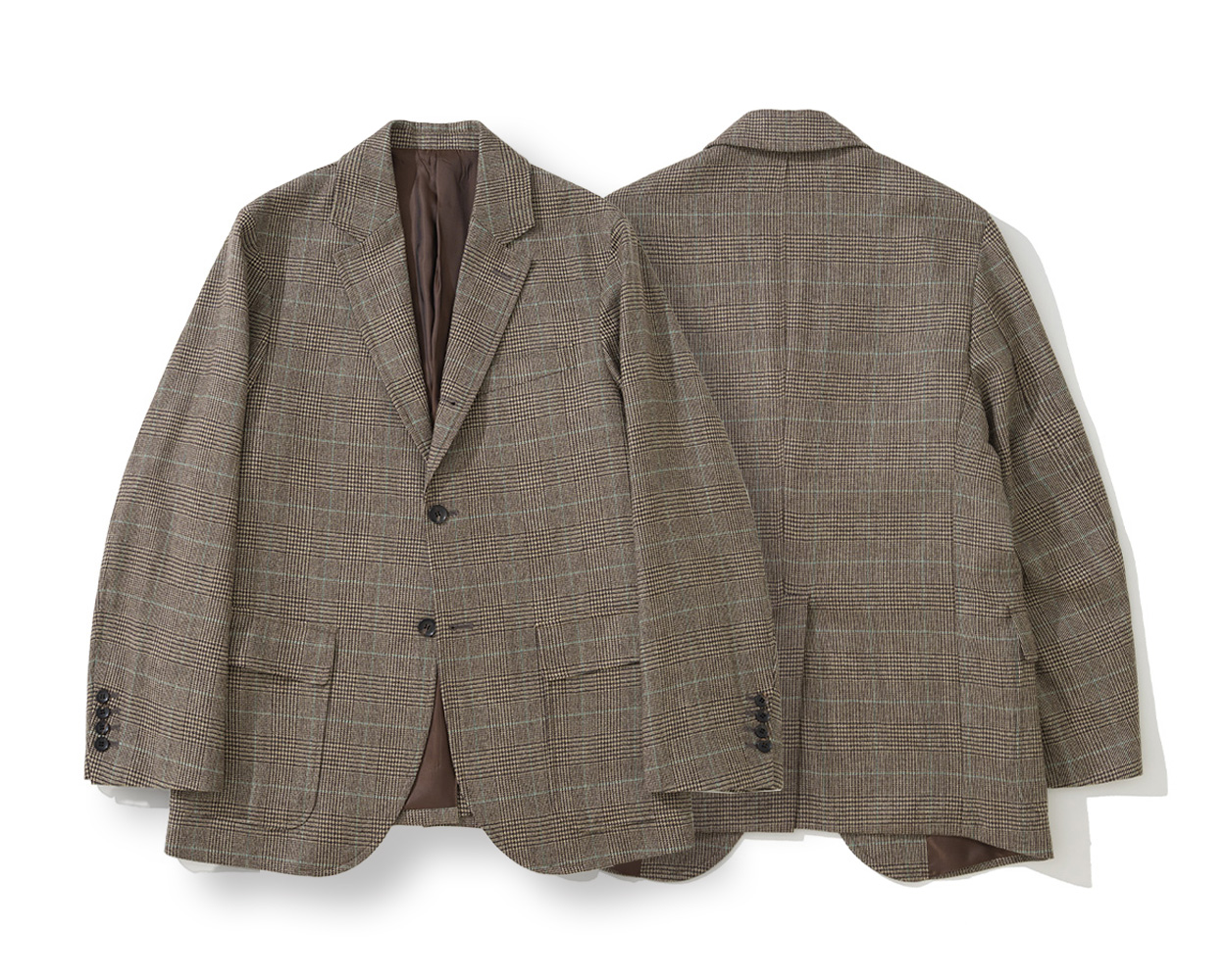Detailed construction of Renacts Glen Check Blazer in Merino wool