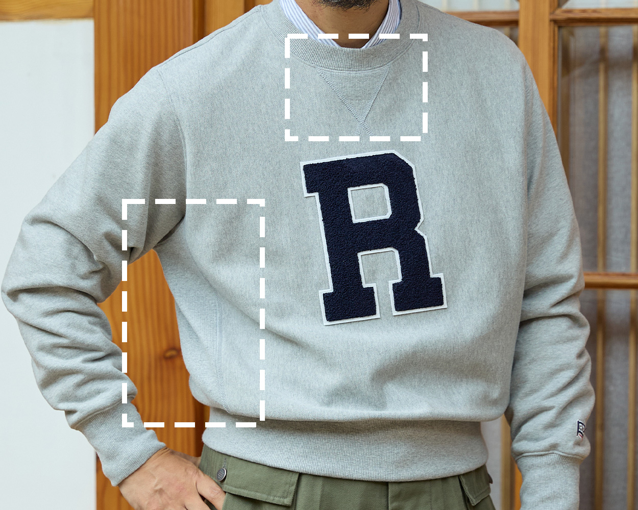 Side rib panels and triangle gusset on a reverse weave sweatshirt