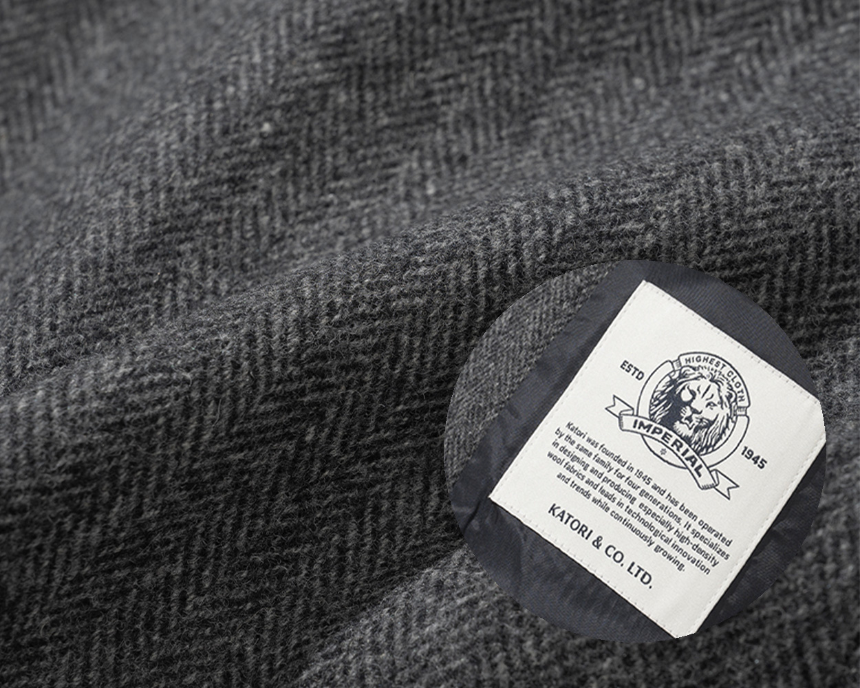 Heavyweight British herringbone wool fabric with refined tailoring details