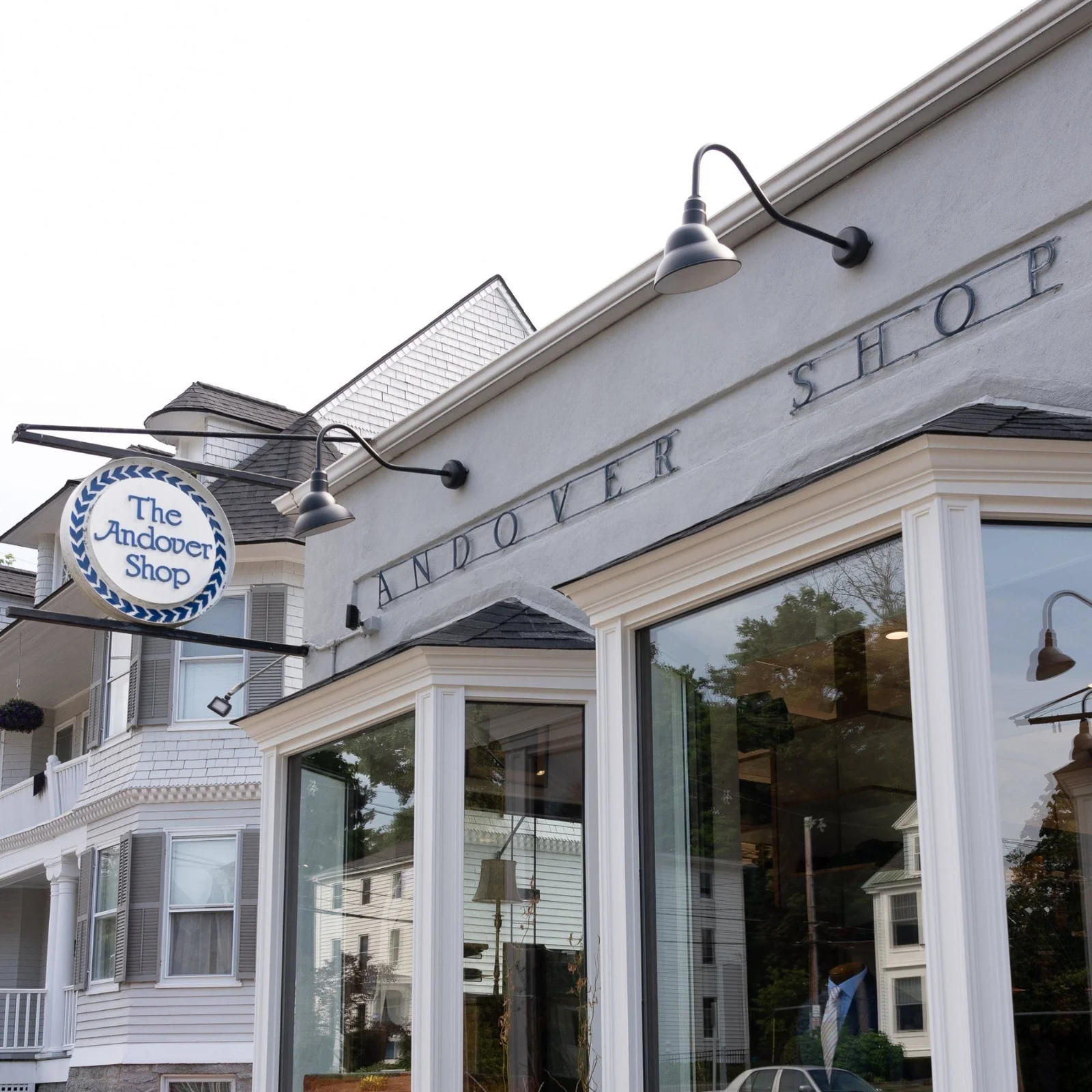Andover Shop history: the original Andover, Massachusetts storefront — opened in 1948 by 22-year-old Charlie Davidson on Main Street