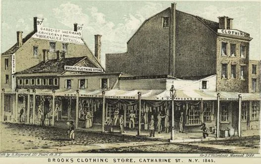 Brooks Brothers history: H. & D. H. Brooks & Co. at Catherine Street, Manhattan, 1845 illustration