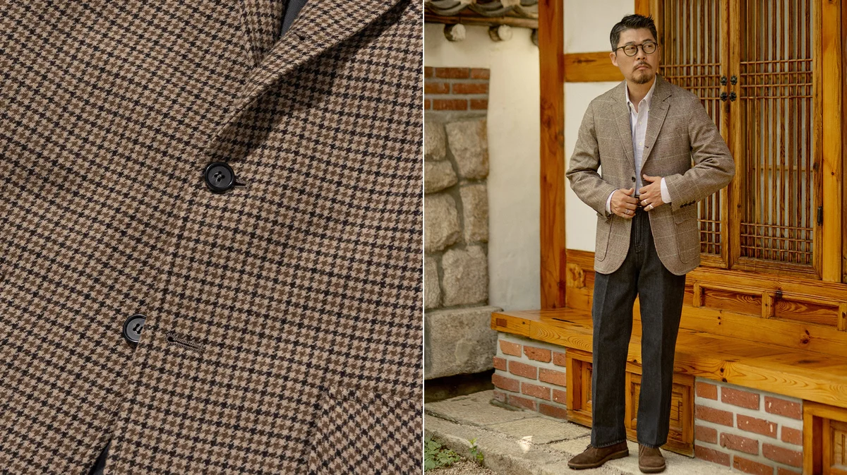 Blazer chest fit demonstration with proper button stance and no pulling