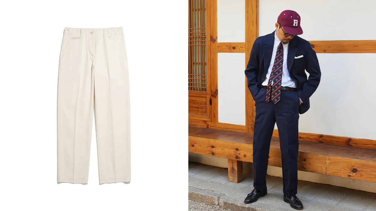 Chino fabric close-up showing the diagonal twill weave pattern