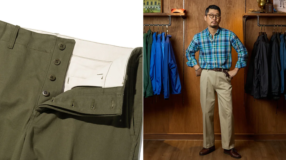 Chino pants history brought to life — classic cotton twill chinos styled for modern wear