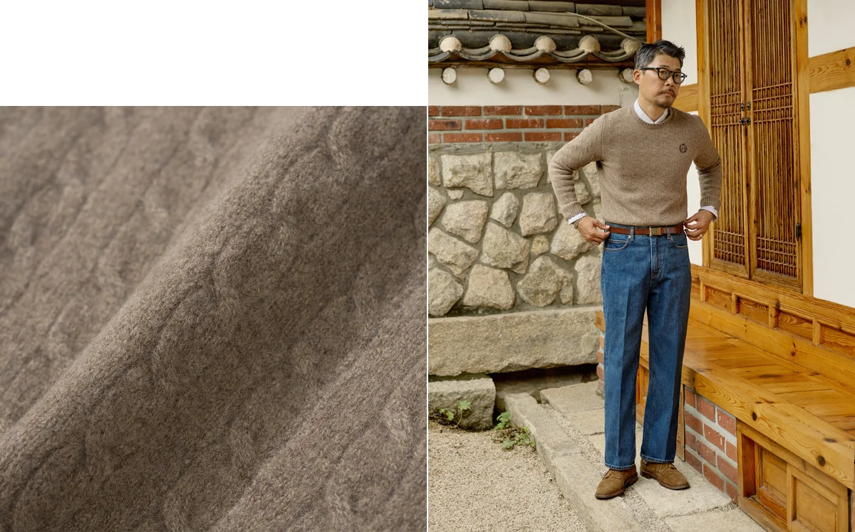 Wool sweater care starts with quality knitwear — a crewneck sweater styled for everyday wear