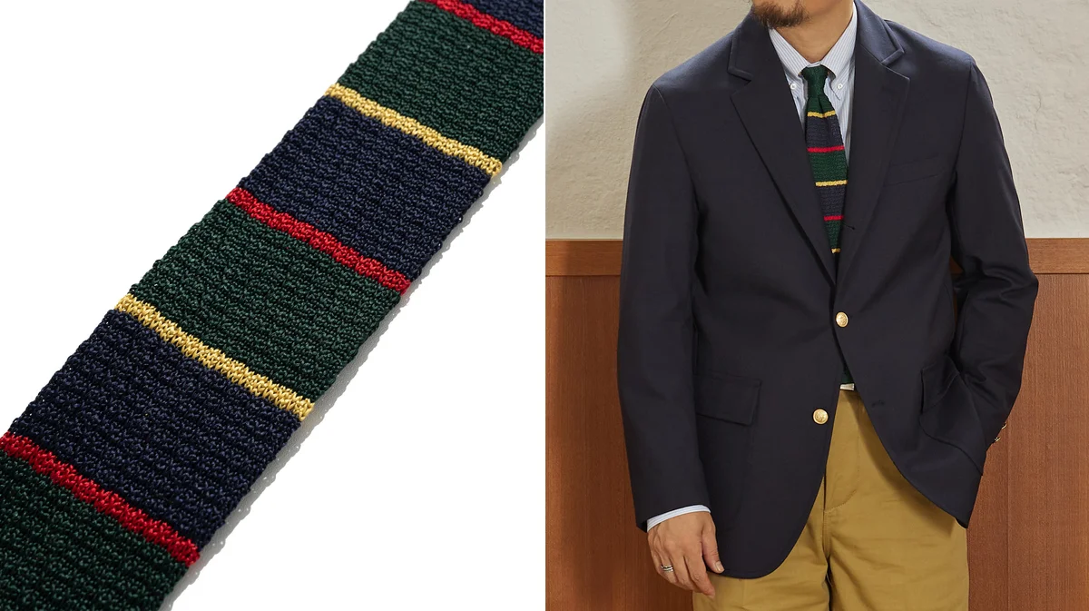 Silk knit tie with subtle sheen demonstrating the material's drape and texture