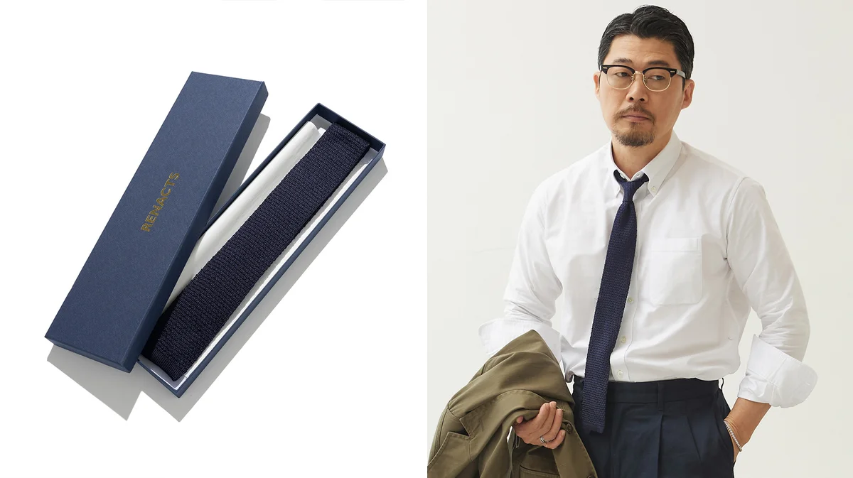 How to wear a knit tie — silk knit tie with square-cut tip in classic navy