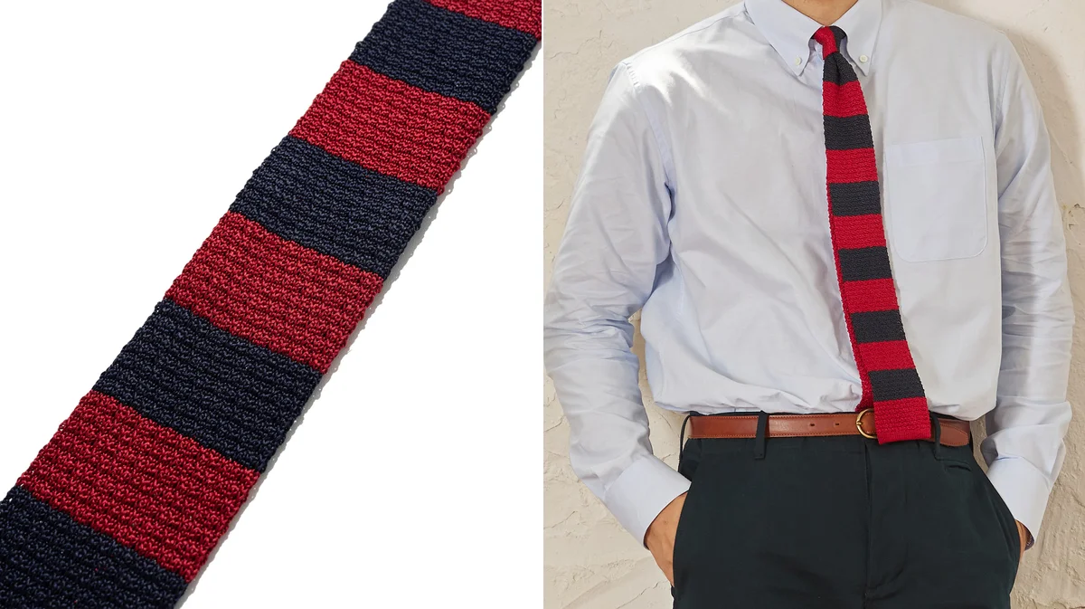 Knit tie styled for Seoul's seasonal layering with blazer and OCBD