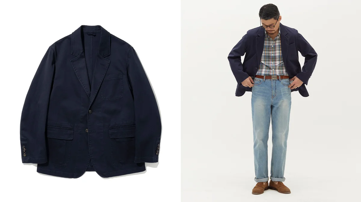 Navy blazer paired with penny loafers for the classic campus look