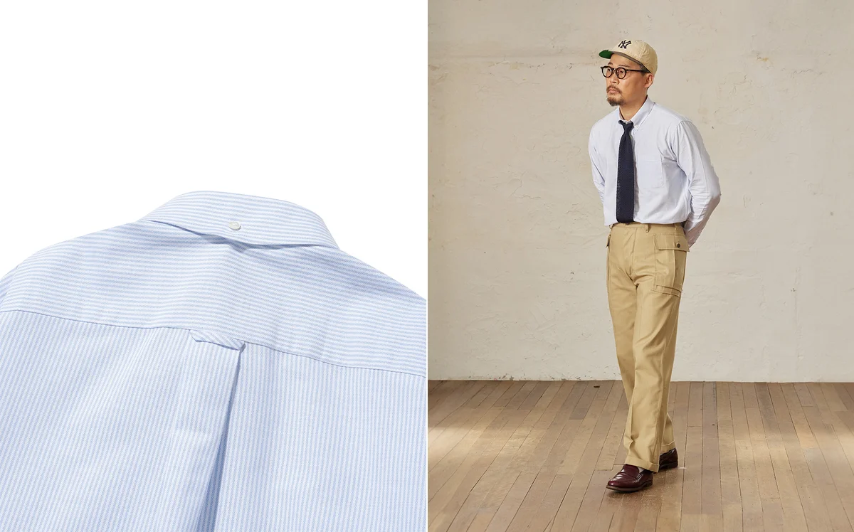 OCBD shirt outfit ideas — oxford cloth button-down worn untucked with chinos for casual campus style