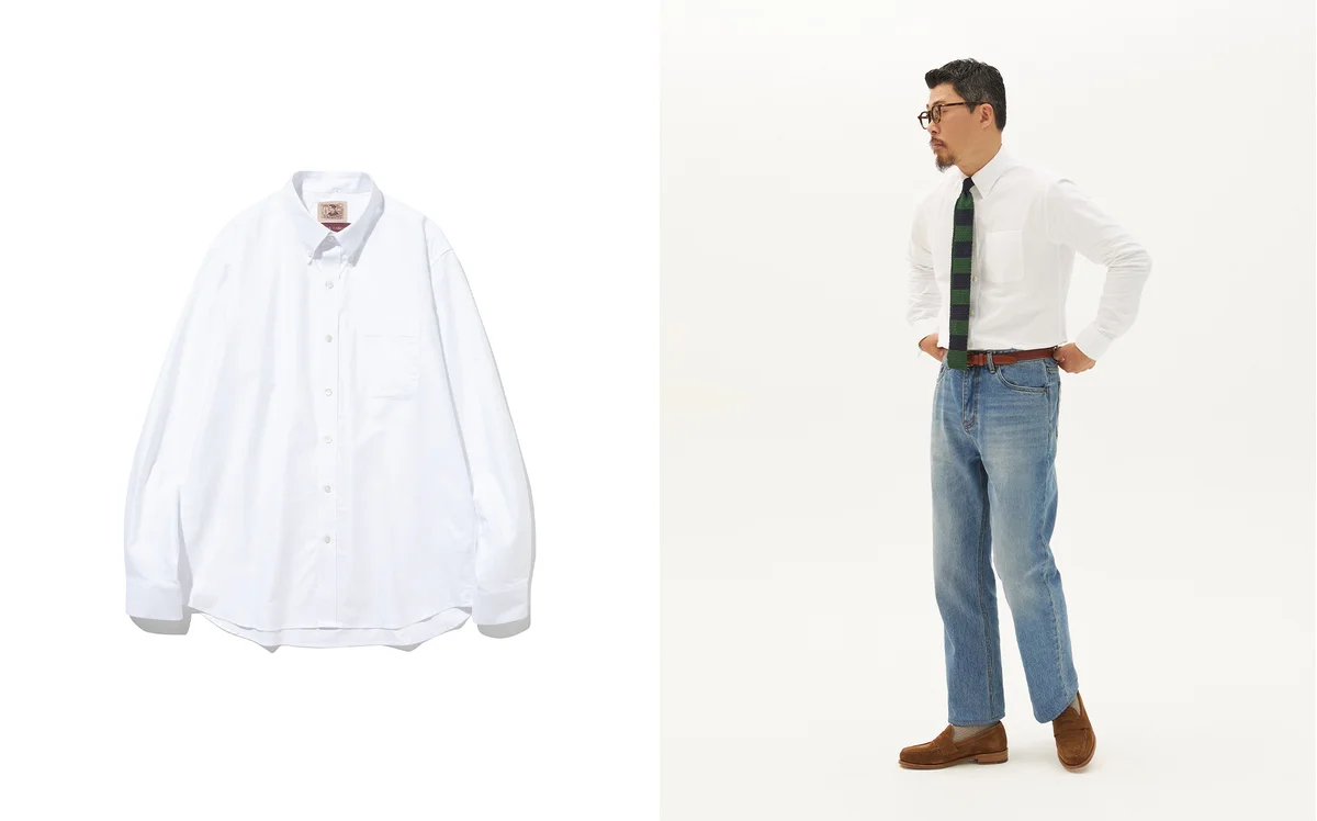 Oxford cloth fabric shirt with natural collar roll — the hallmark of a quality OCBD