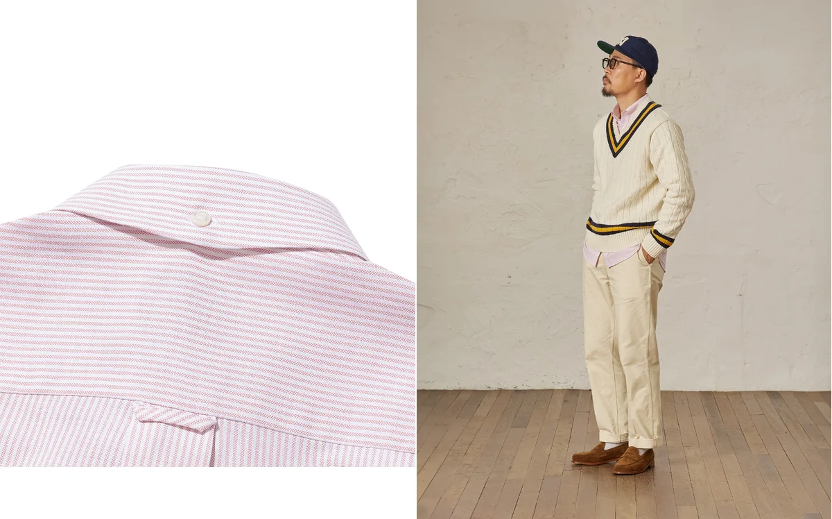 Classic oxford cloth fabric button-down shirt showing the characteristic basket weave texture