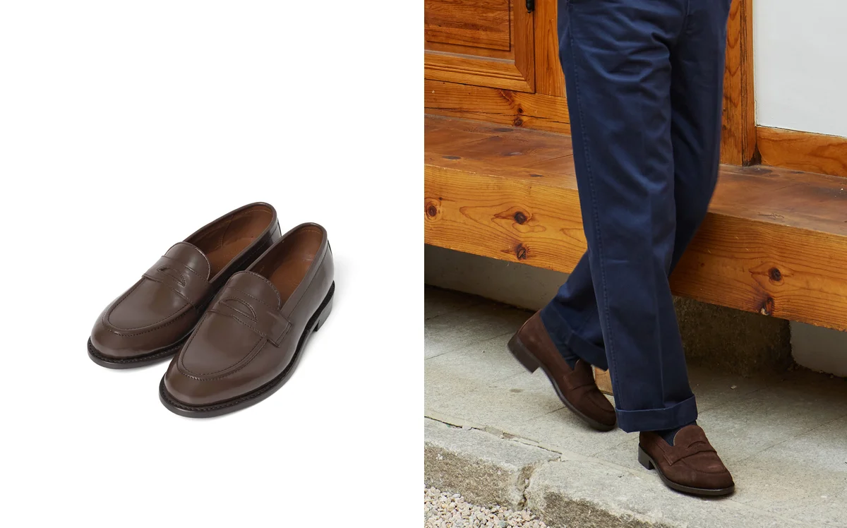 Classic penny loafers in burgundy leather — the no-lace Ivy staple that signals easy confidence