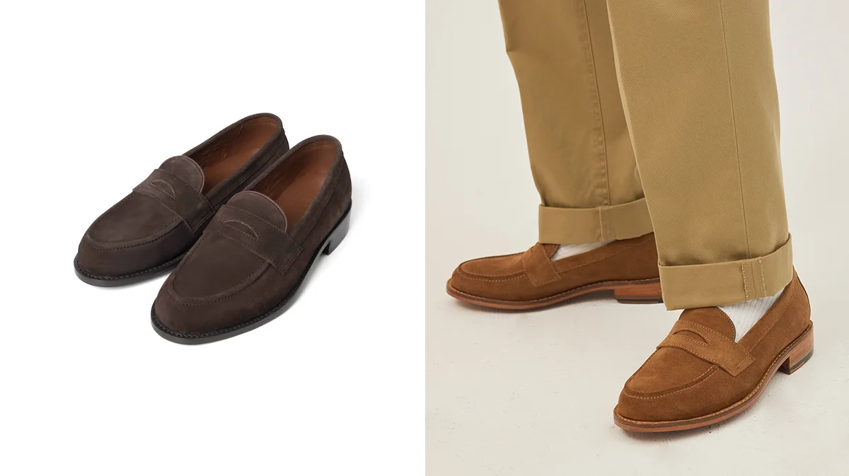 Close-up of a classic beef-roll penny loafer in burgundy leather