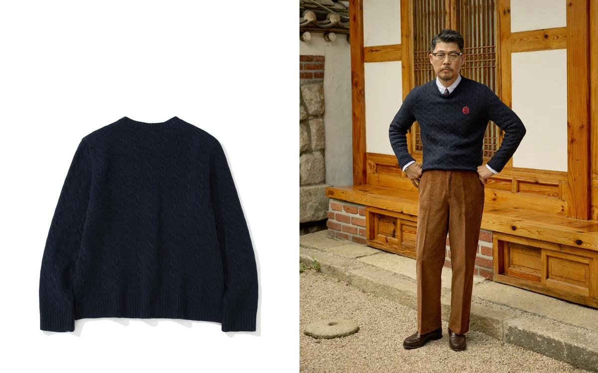 Wool sweater in a neutral tone — sturdier knits like lambswool can handle gentle machine washing