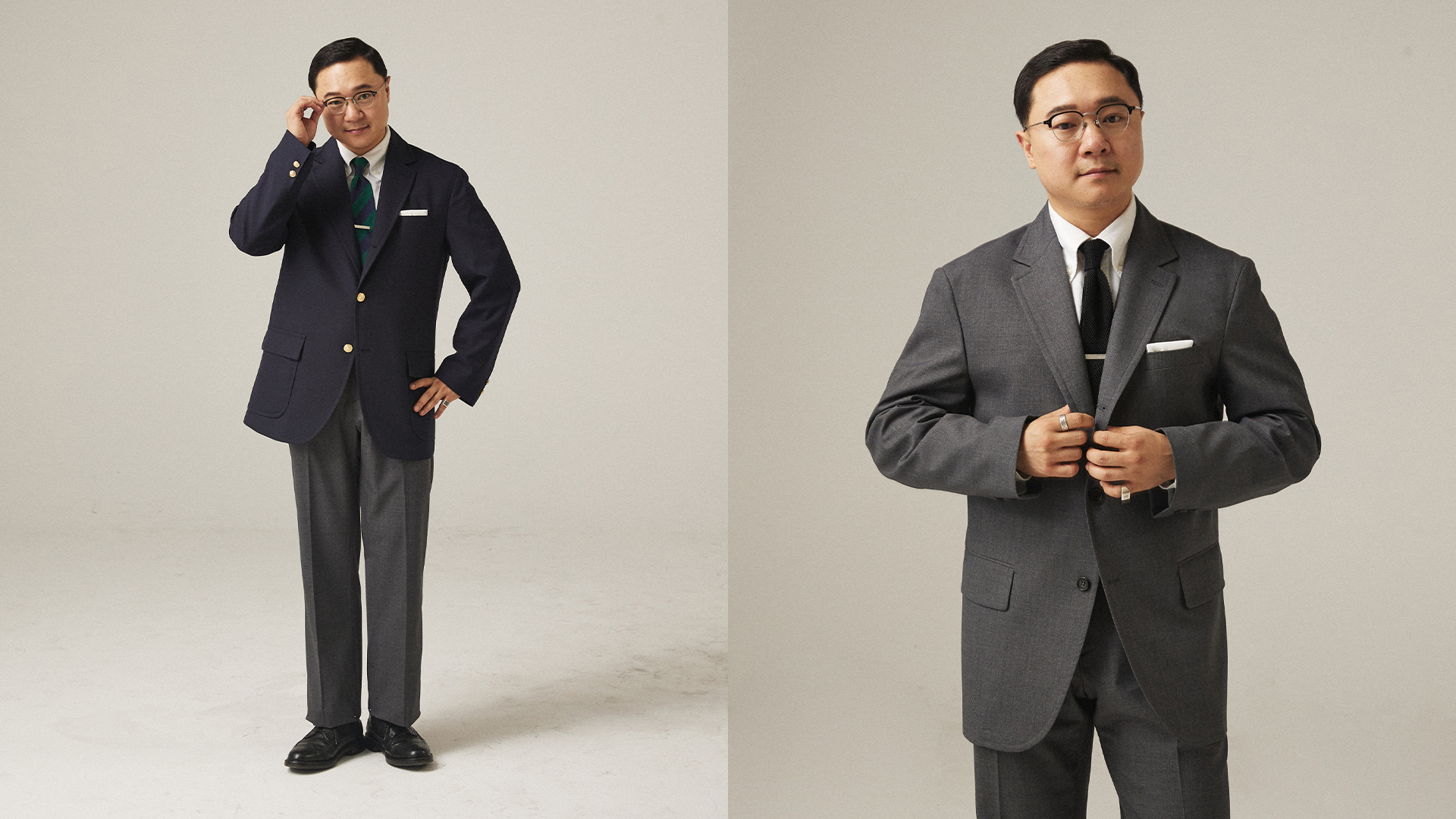 Natural shoulder blazer showing clean drape from the shoulder seam to the chest