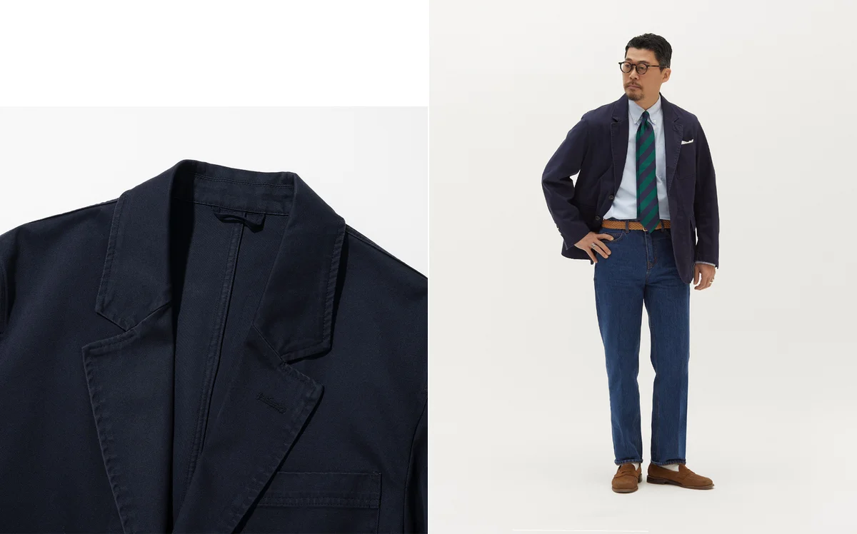 How to wear a blazer casually — navy blazer with natural shoulders styled for everyday wear