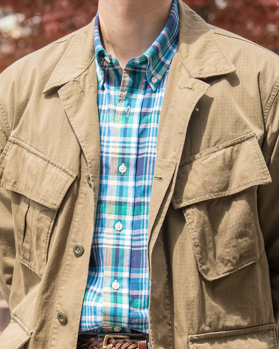 Madras Shirt & Military Jacket Outfit featuring madras shirt military jacket - look 6