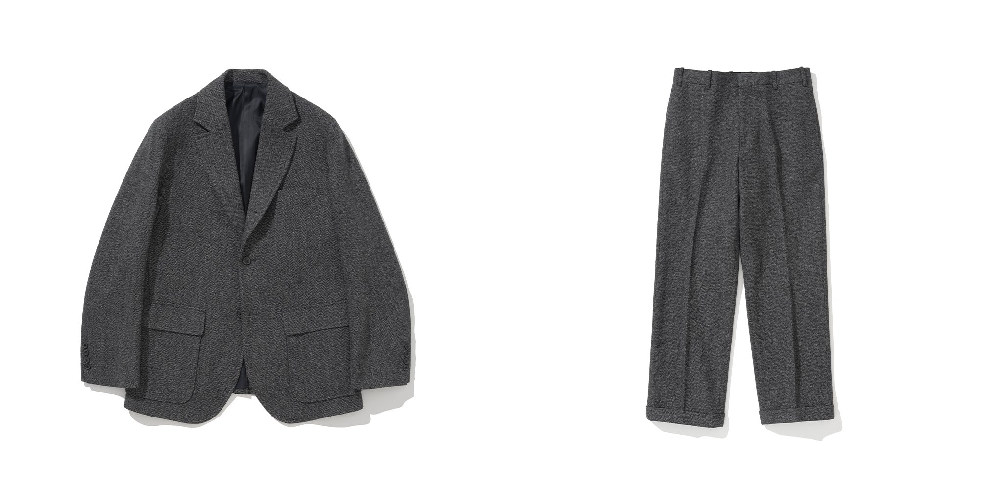 Charcoal tweed heavy wool sack suit product detail
