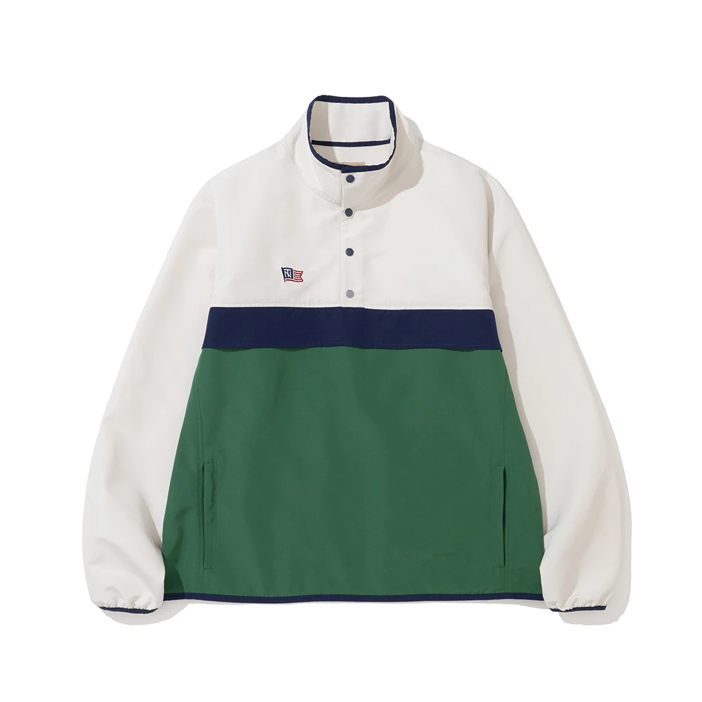 Anorak jacket history — Renacts New Trad Anorak Pullover in green, clean product flat companion to the navy colorway