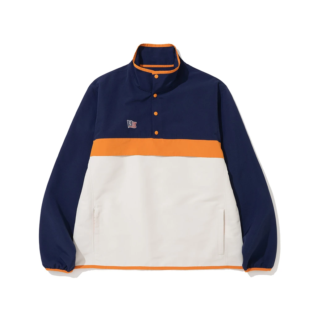Anorak jacket history — Renacts New Trad Anorak Pullover in navy, clean product flat for Seoul 2026