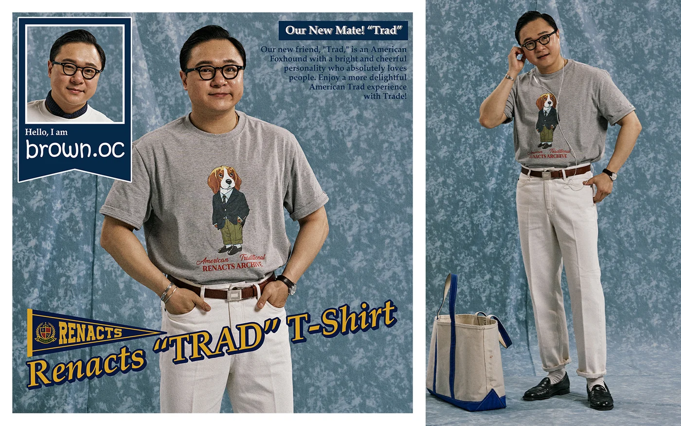 Seoul Trad Yearbook individual profile — Renacts TRAD T-shirt and khaki trousers
