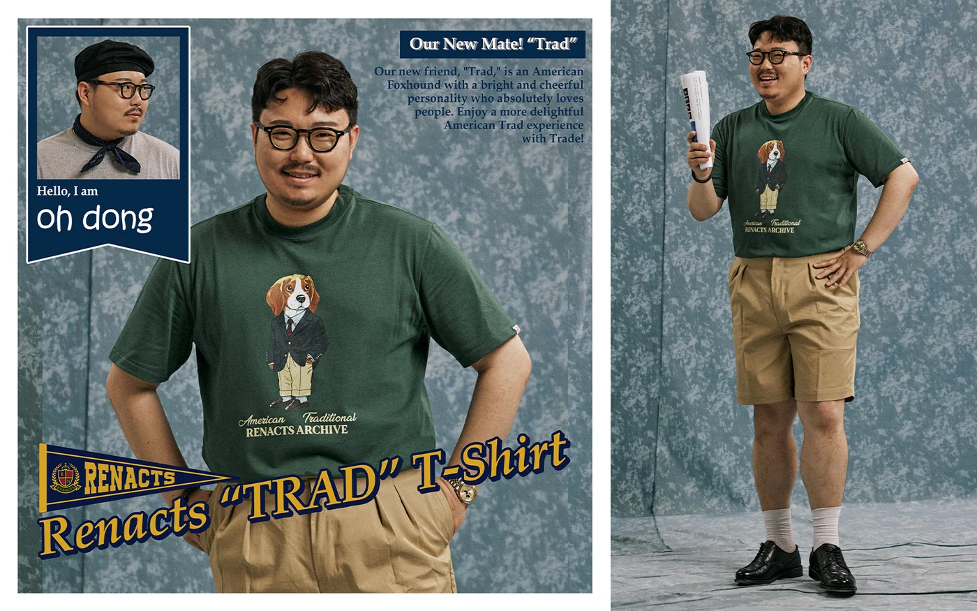 Seoul Trad Yearbook individual profile — Renacts ATC T-shirt with navy tote and chinos