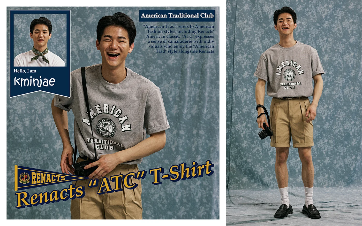 Renacts Yearbook individual profile — ATC T-shirt with chinos and cap