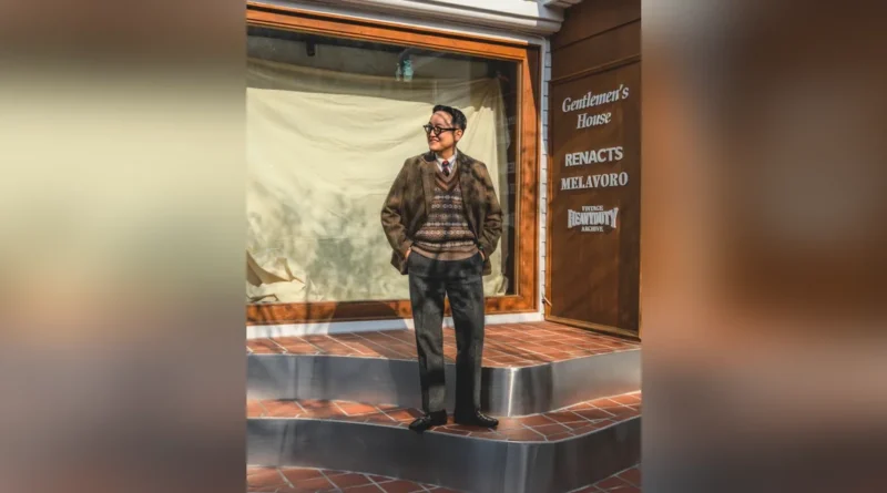 How to Wear a Fair Isle Vest: 12 Outfit Formulas — Gun Club tweed sport coat over Fair Isle vest with charcoal grey slacks and black Berwick horsebit loafers, at Gentlemen's House Seoul