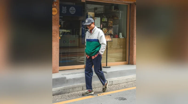 Navy Chino Pants Outfit: Anorak & Madras Layered Look