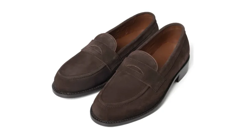 Hand-welted dark brown suede penny loafers — featured thumbnail