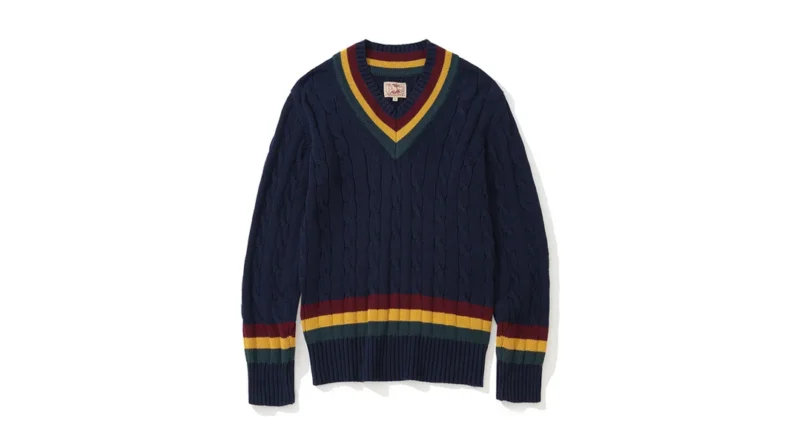 Navy cable knit cricket sweater — wool sweater care