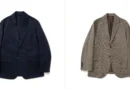 blazer vs sport coat hero comparison: Garment Washed Sports Jacket Navy solid cotton (left) representing blazer category and Abraham Moon Glen Check Tweed Sack Cut Blazer (right) representing patterned sport coat the Trad difference visualized