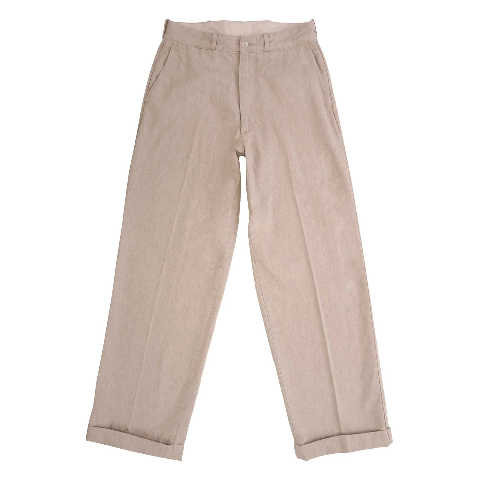 Cinch back chino history establishing shot — Levi's Vintage Clothing Cinch Back Pants front view from 1950s archive reproduction