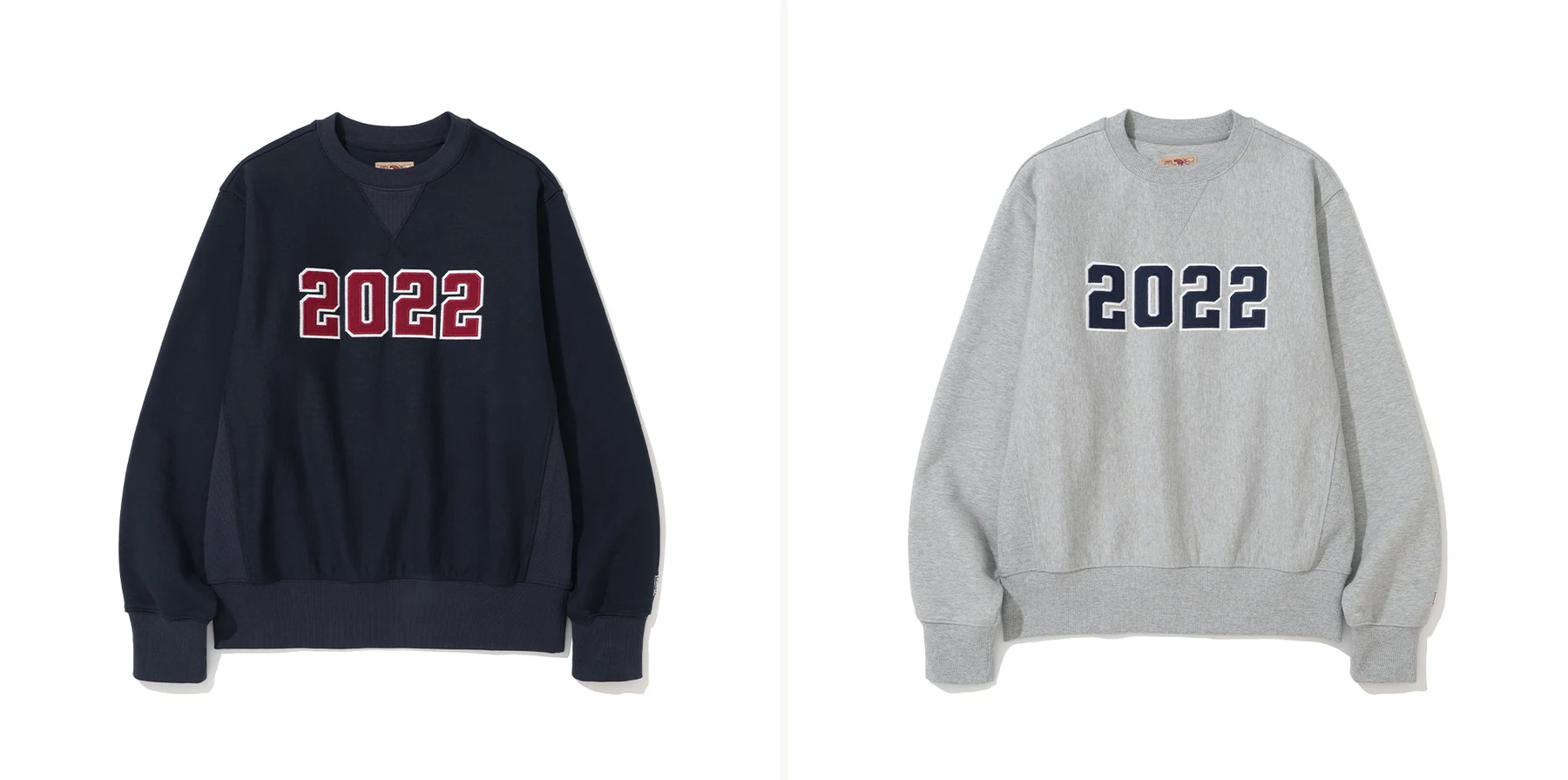 Renacts 2022 Ivy Sweatshirt — Navy and Grey colorways with chenille 2022 year tag referring to brand founding year