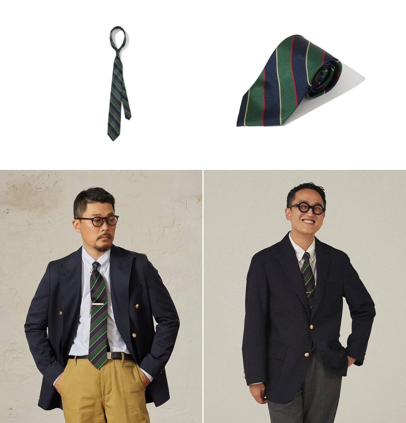 Renacts Regimental Silk Rep Tie in Green Navy — forest green and navy three-color repp stripe in 100% silk