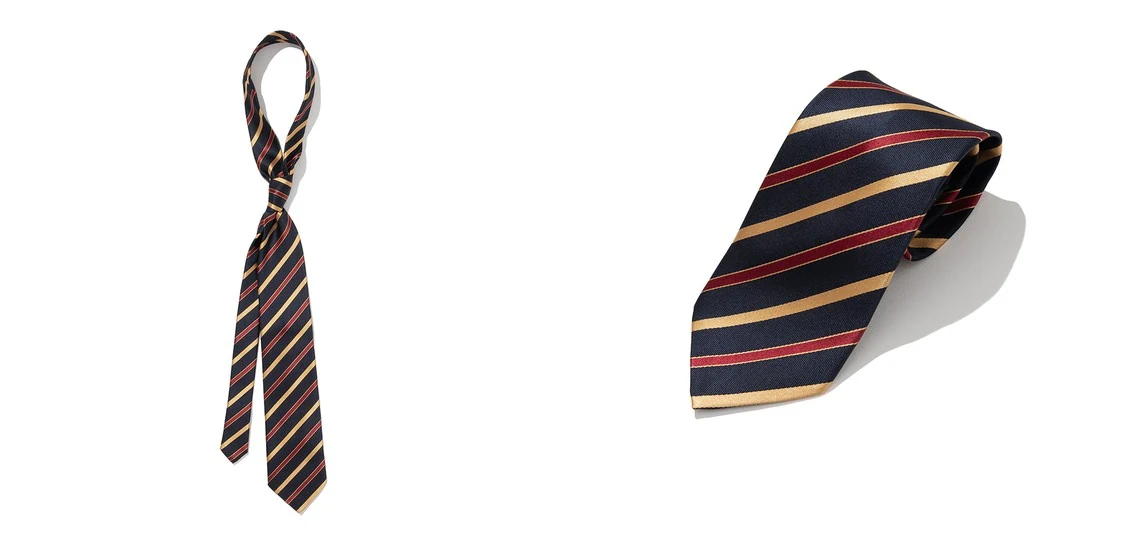 Renacts Regimental Silk Rep Tie in Yellow Navy — navy and gold-yellow three-color repp stripe in 100% silk