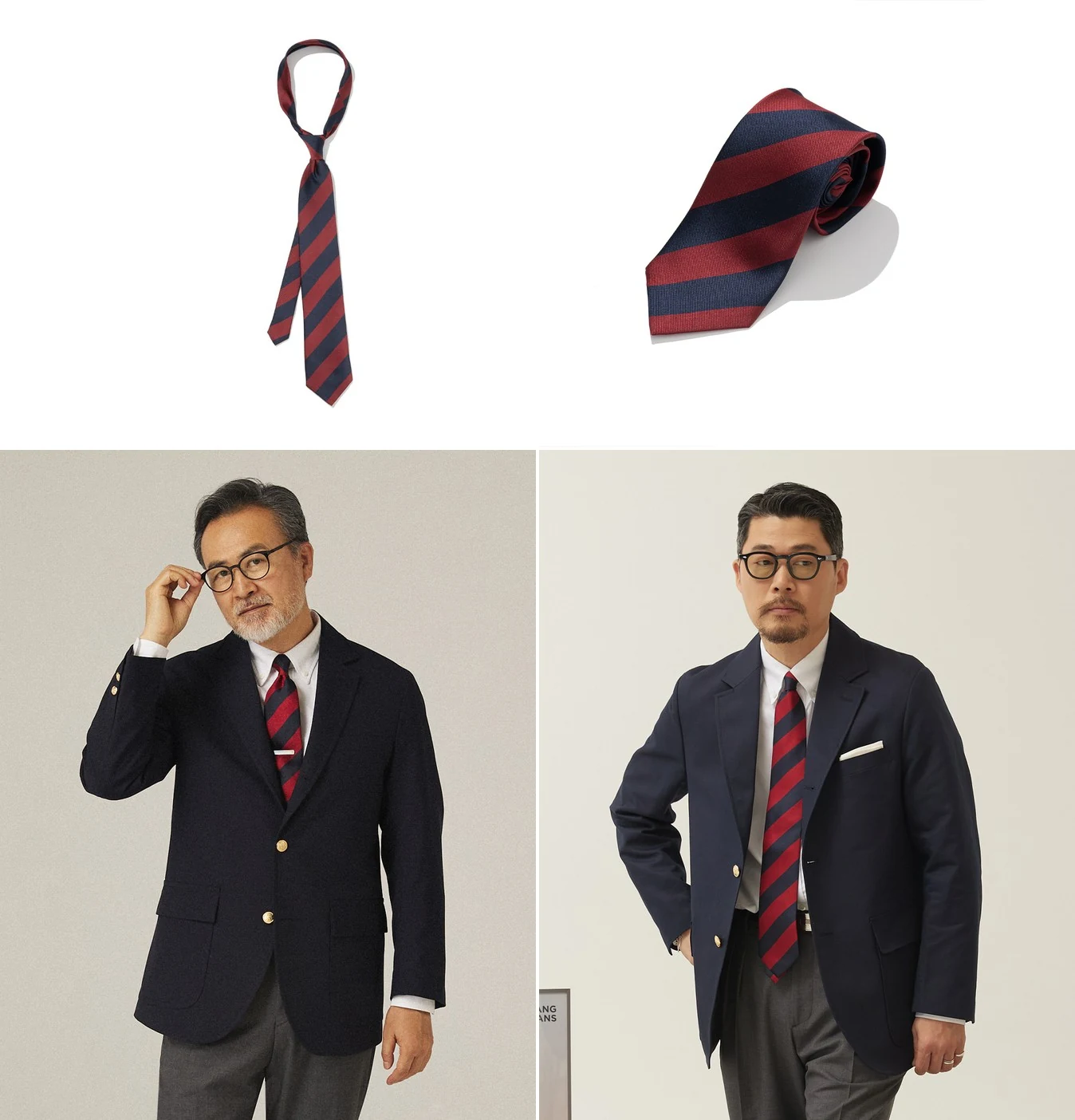 Renacts Two-Tone Regimental Silk Rep Tie in Red Navy — pared-back two-color repp stripe (red and navy only) in 100% silk, the quieter sibling of the three-color regimental
