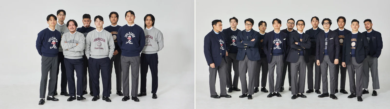 Reverse weave history Gentlemens Club campaign — varied colorways and trouser pairings