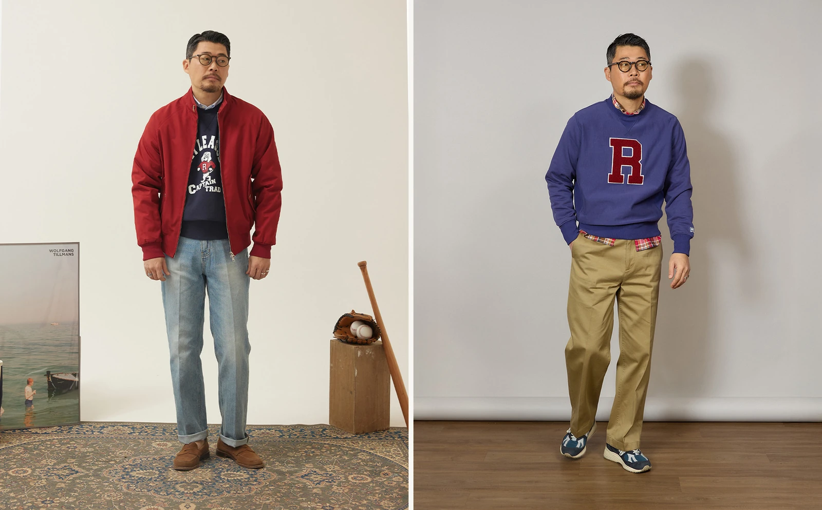 Reverse weave outfit — Harrington jacket and madras for two-season layering